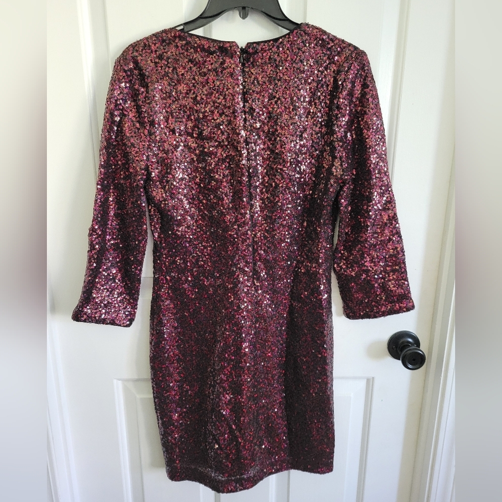 Express Women's Red Copper Sequin V-neck Mini Dress Size 8 - Picture 4 of 6